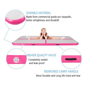 10' x 3.3' Inflatable Gymnastic Mat Air Track Tumbling Mat with Pump Air Floor for Home Use, Beach, Park and Water Pink & Gray