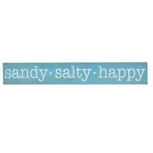 SANDY SALTY HAPPY WOODEN SIGN/TEAL WOOD PLAQUE