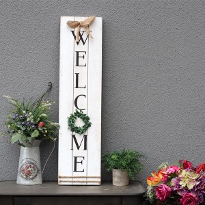 Vertical Wooden Welcome Sign Plaque with Wreath Wall Hanging Decor|Large Farmhouse Decor for Entryway,Front Door