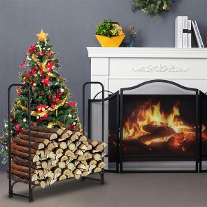 Artisasset Black Sand Pattern Single Layer 4 Feet Long 46 Inches High Indoor And Outdoor Wrought Iron Fireplace Firewood Stand