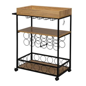 Industrial Wine Rack Cart Kitchen Rolling Storage Bar Wood Table Serving Trolley