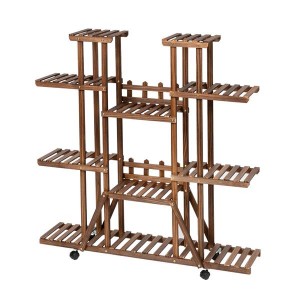 Artisasset 6-Story 11-Seat Indoor And Outdoor Multi-Function Carbonized Ribbon Wheel Wooden Plant Stand
