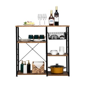 Hodely 5-Layer MDF Industrial Wrought Iron Kitchen Shelf With Drain Basket Hook
