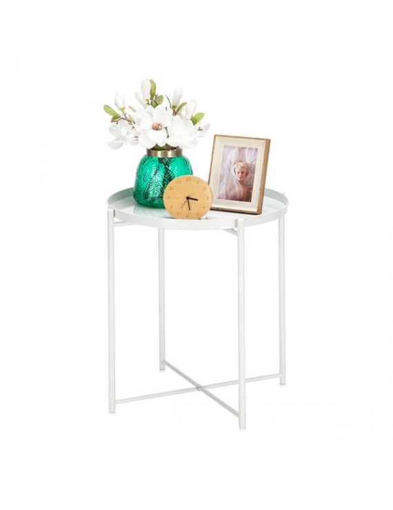 Artisasset Round Metal Countertop And Cross Base Wrought Iron Living Room Side Table Pearl White