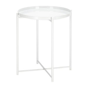 Artisasset Round Metal Countertop And Cross Base Wrought Iron Living Room Side Table Pearl White