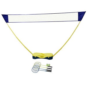 Portable Badminton Net Rack Suit 4pcs Badminton Rackets 2pcs Nylon Badmintons Yellow & Blue