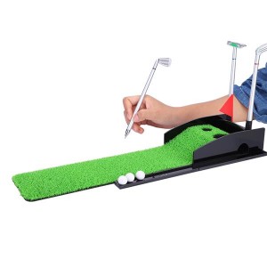 Mini Desktop Golf Clubs Putter Pen Kits Set With Flag Grass Balls